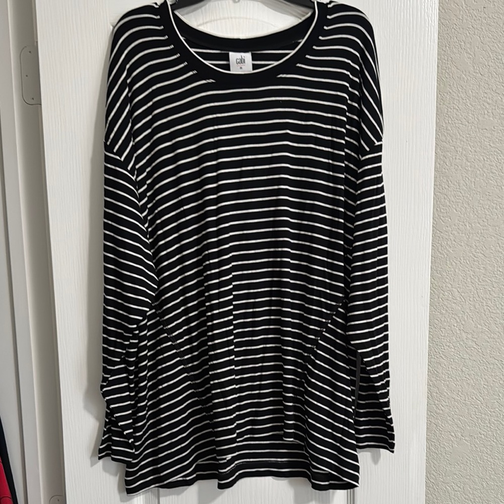 CAbi Black and White Striped Top